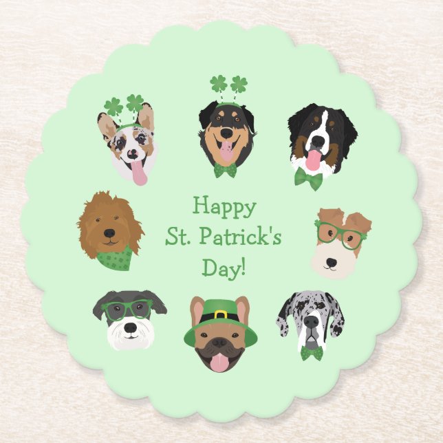 St Patricks Dog Face Pattern Paper Coaster (Front)