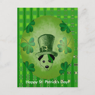 St. Patrick's Dog with Shamrocks Drawing Postcard