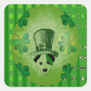 St. Patrick's Dog with Shamrocks Drawing Stickers