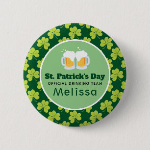 St. Patrick's Drinking Team Clover Pattern 2 Inch Round Button