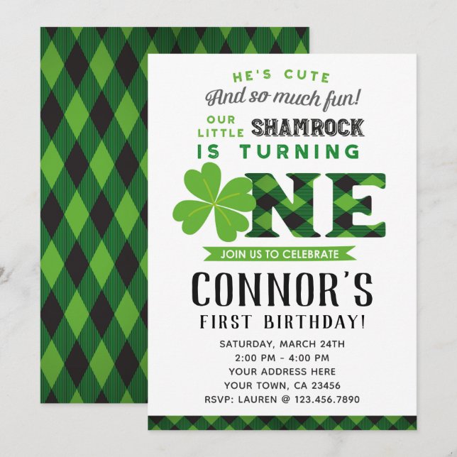 St Patrick's First Birthday Invitation (Front/Back)