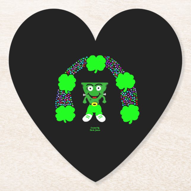St.  Patrick's FrankenCheese Heart Paper Coaster (Front)