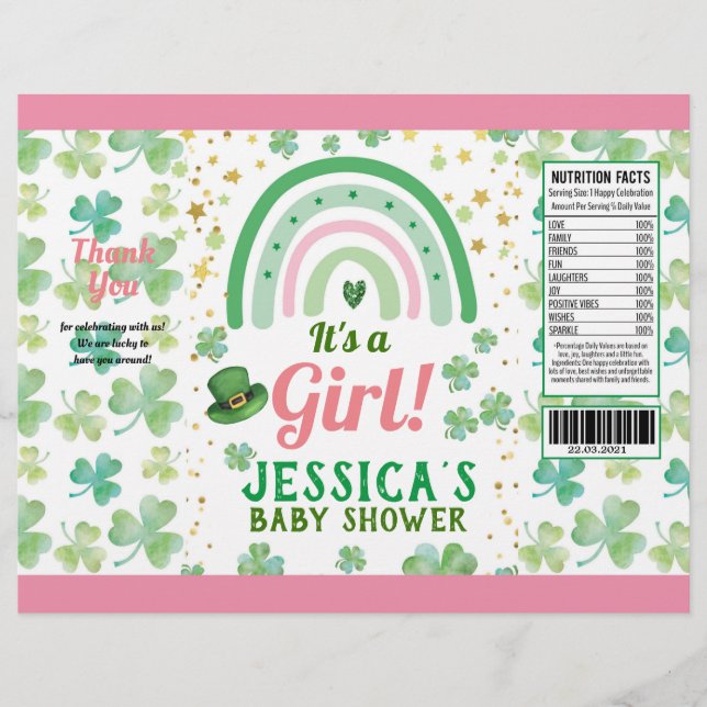 St Patrick's Girl Baby Shower Chip Bag Wrapper (Front)