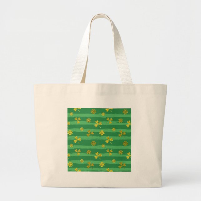 st patricks golden shamrocks large tote bag (Front)