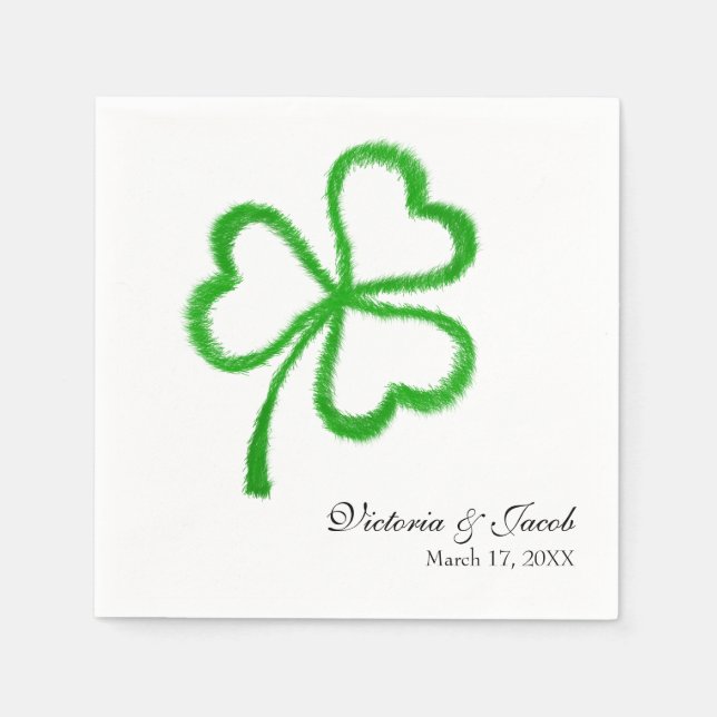 St. Patricks Green Heart Shamrock Wedding Napkin (Front)