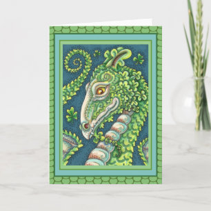 ST. PATRICK'S GREEN SHAMROCK DRAGON, IRISH FANTASY HOLIDAY CARD