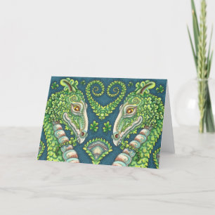 ST. PATRICK'S GREEN SHAMROCK DRAGON, IRISH FANTASY HOLIDAY CARD