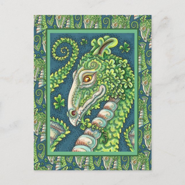ST. PATRICK'S GREEN SHAMROCK DRAGON, IRISH FANTASY POSTCARD (Front)