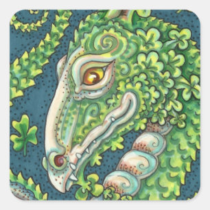 ST. PATRICK'S GREEN SHAMROCK DRAGON, IRISH FANTASY SQUARE STICKER