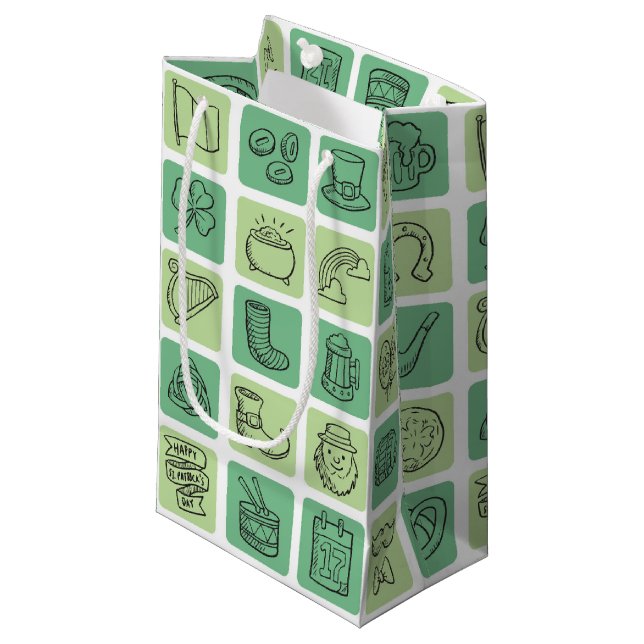 St. Patrick's Hand Drawn Icons ID635 Small Gift Bag (Front Angled)