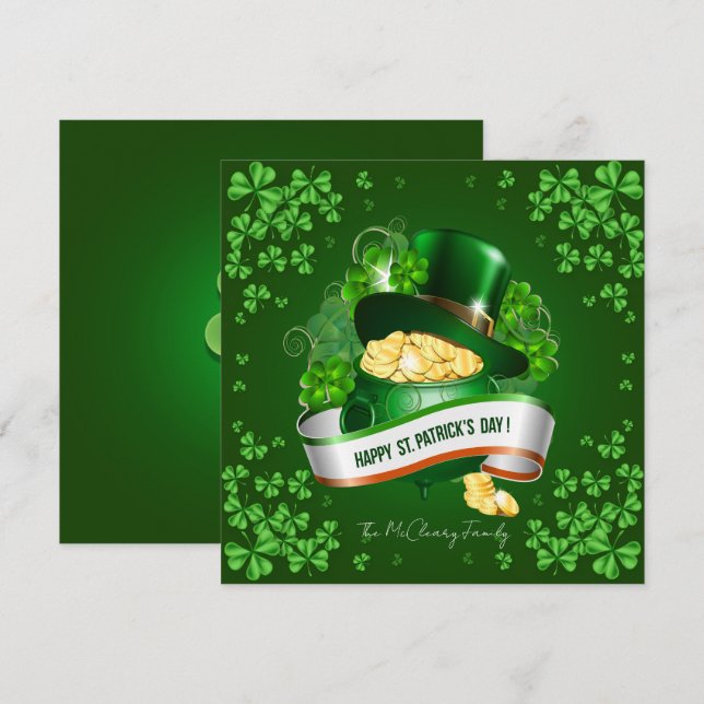 St Patrick's Hat and Pot of Gold Holiday Card (Front/Back)