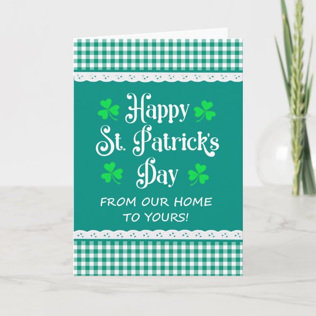St Patrick's Home to Home Shamrock Green Checks Card (Front)