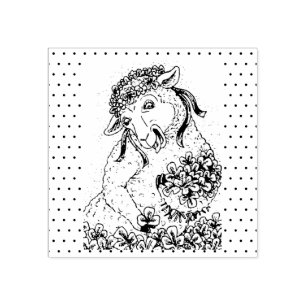 ST. PATRICK'S IRISH EWE AND SHAMROCKS RUBBER STAMP