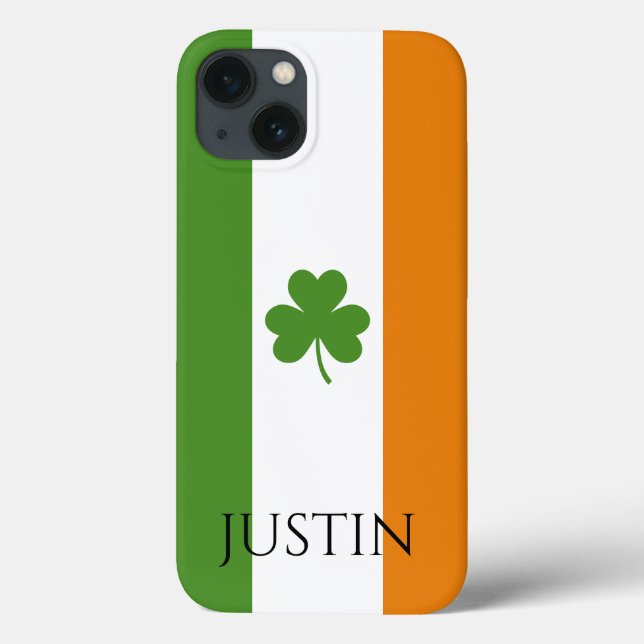 St Patrick's Irish Flag w Shamrock | Personalize  Case-Mate iPhone Case (Back)