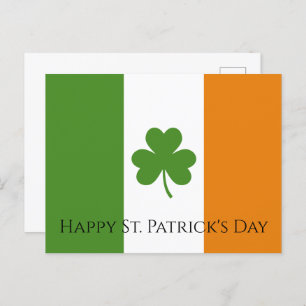 St Patrick's Irish Flag w Shamrock   Personalize Holiday Postcard