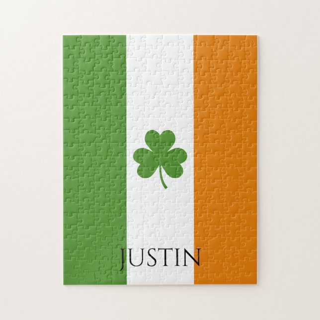 St Patrick's Irish Flag w Shamrock | Personalize Jigsaw Puzzle (Vertical)