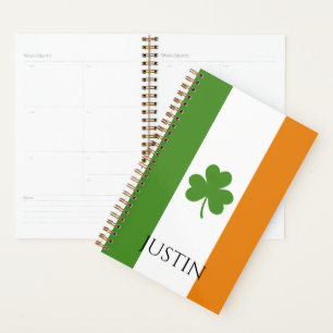 St Patrick's Irish Flag w Shamrock Personalize Planner