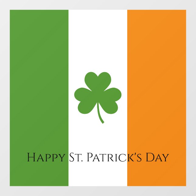 St Patrick's Irish Flag w Shamrock | Personalize Window Cling (Sheet)