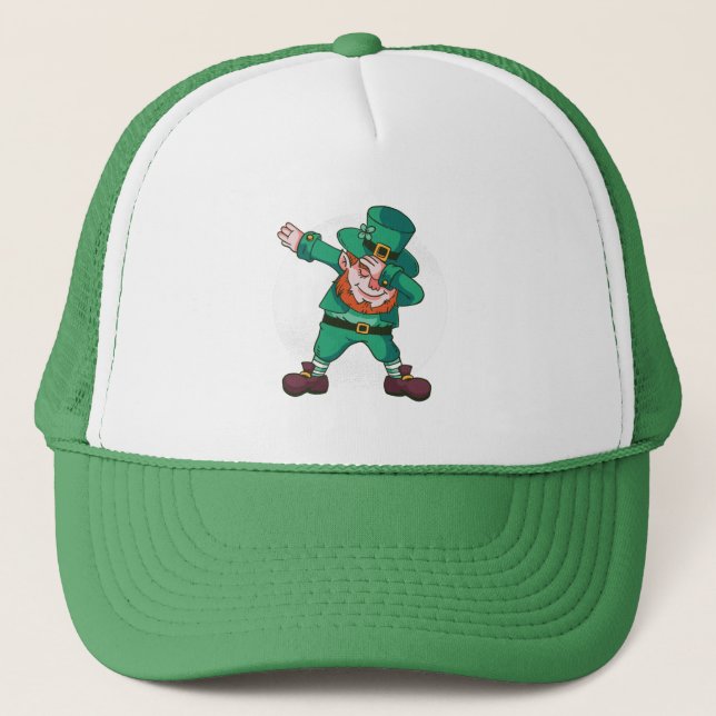 st patricks leprechaun dabbing dancing trucker hat (Front)