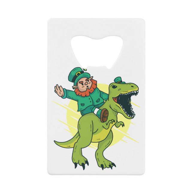 st patricks leprechaun dinosaur credit card bottle opener (Front)