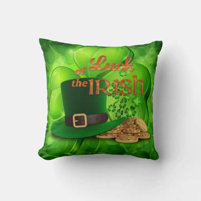 St. Patrick's - "Luck of the Irish" - Shamrock Throw Pillow (Front)