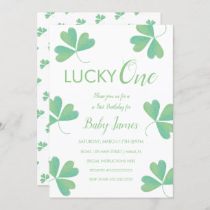 St. Patricks Lucky 1st Birthday Shamrock Invitation