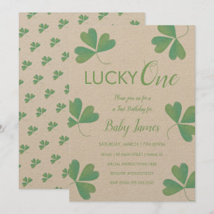 St. Patricks Lucky 1st Birthday Shamrock Textured Invitation