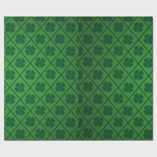 St Patricks Lucky Four Leaf Green Clover Pattern Wrapping Paper