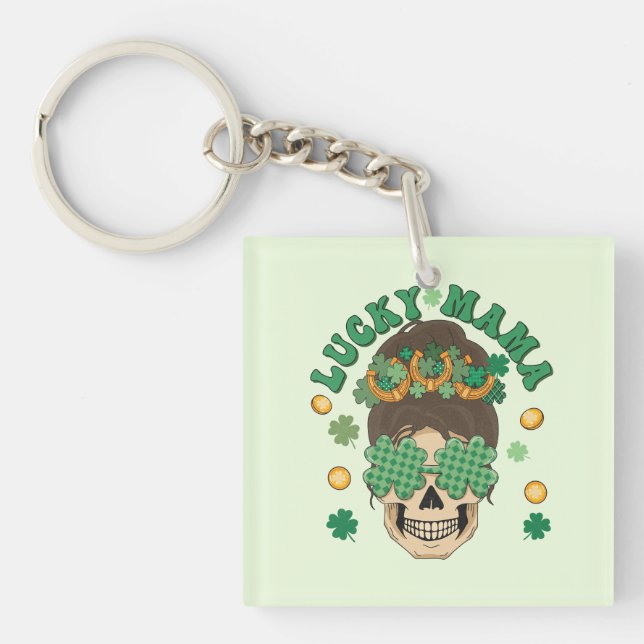St. Patrick's Lucky Mama Skeleton Keychain (Front)