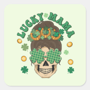 St. Patrick's Lucky Mama Skeleton Square Sticker