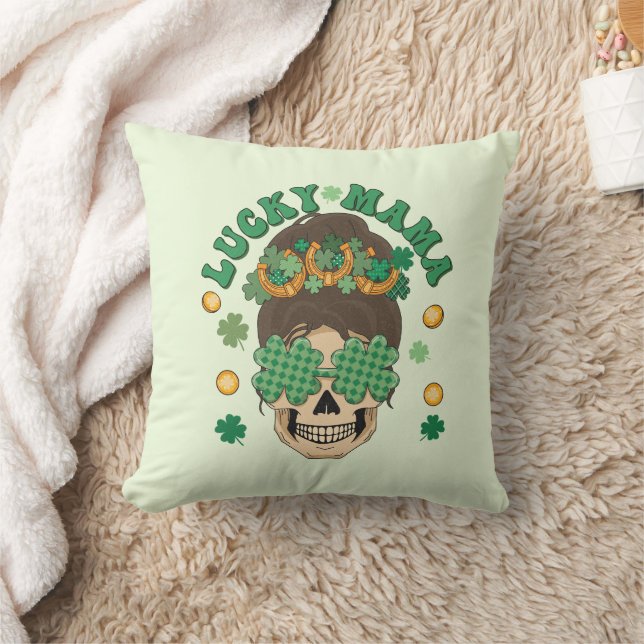 St. Patrick's Lucky Mama Skeleton Throw Pillow (Blanket)