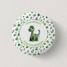 St Patricks Lucky One Dinosaur Button