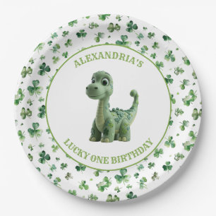 St Patricks Lucky One Dinosaur Paper Plate