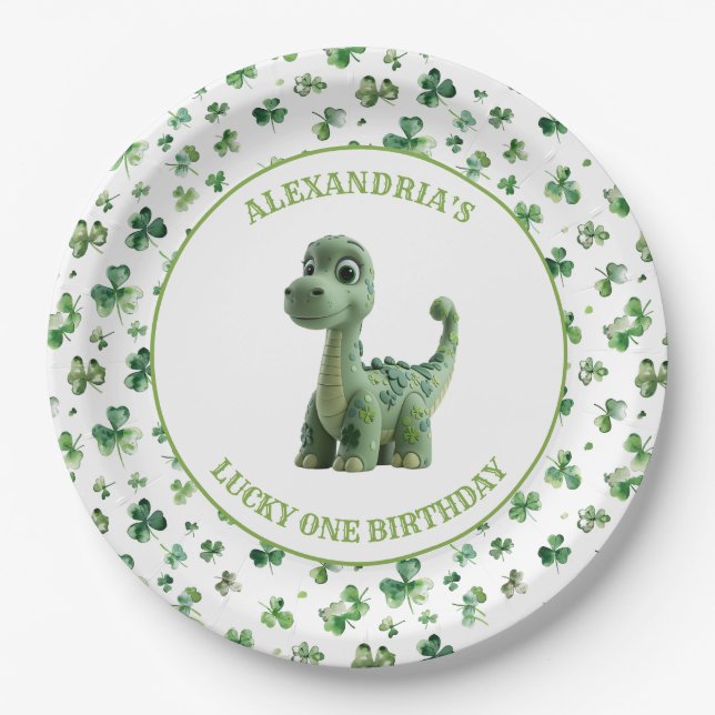 St Patricks Lucky One Dinosaur Paper Plate (Front)