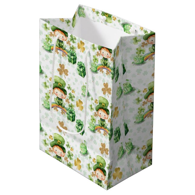 St Patricks Lucky One First Birthday  Medium Gift Bag (Front Angled)