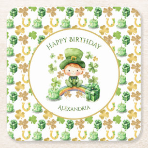 St Patricks Lucky One First Birthday  Square Paper Coaster