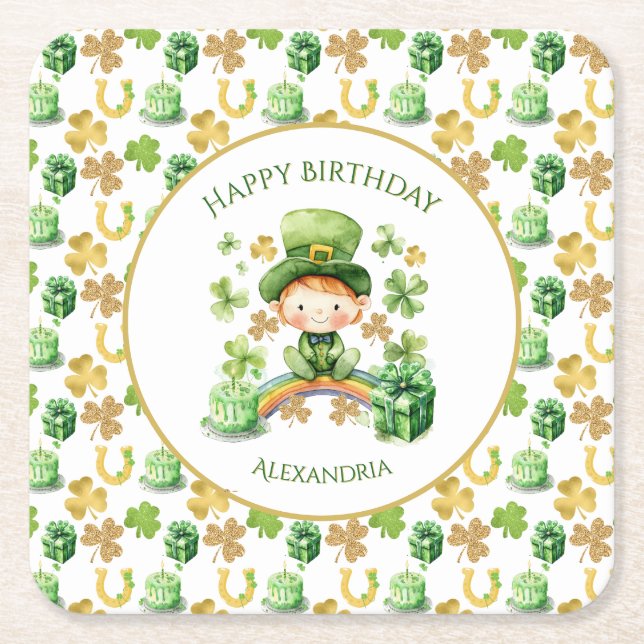 St Patricks Lucky One First Birthday  Square Paper Coaster (Front)