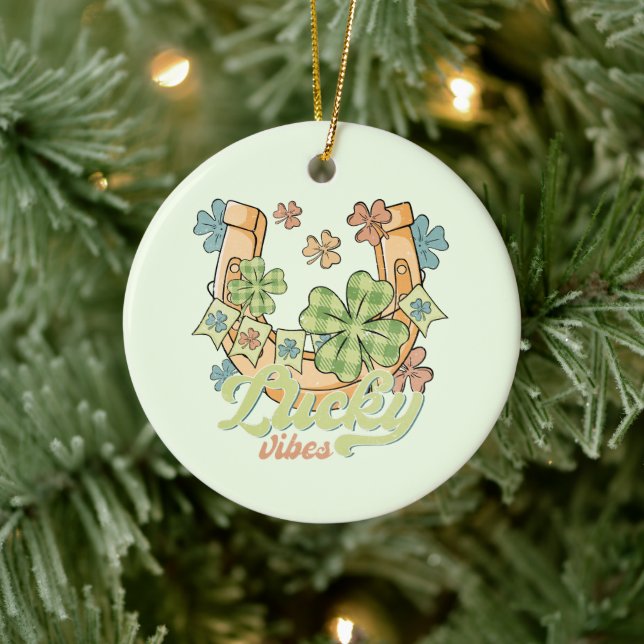 St. Patrick's Lucky Vibes Ceramic Ornament (Tree)