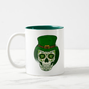 st patricks mexican sugar skull Two-Tone coffee mug