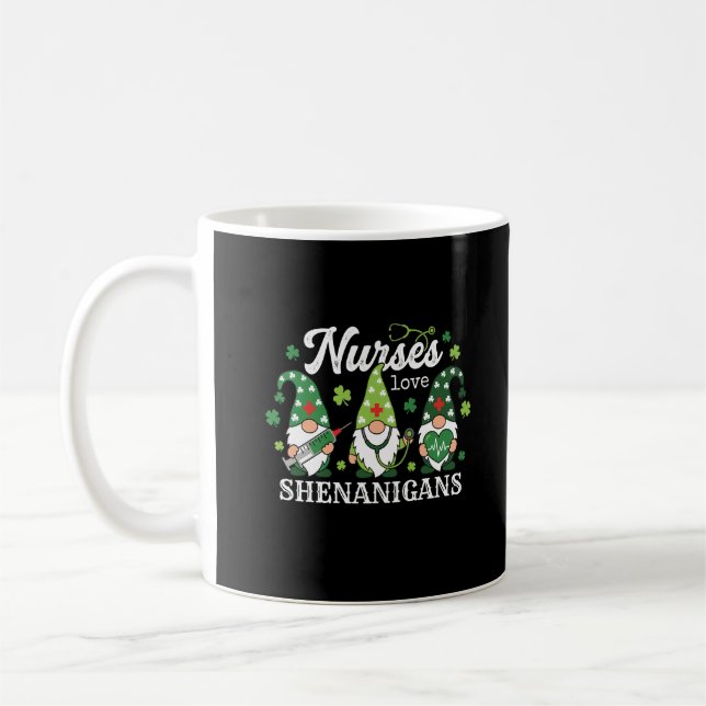 St Patricks Nurses Love Shenanigans Gnomes Scrub Coffee Mug (Left)