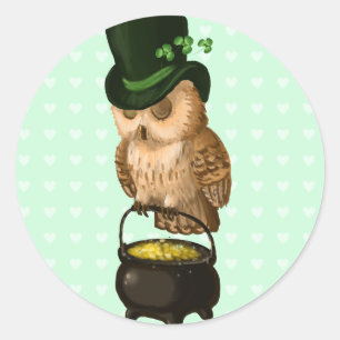 St. Patrick's owl Leprechaun guardian Classic Round Sticker