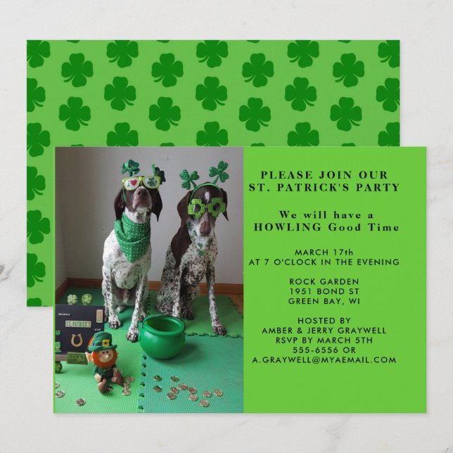 St. Patrick's Party Dogs with Shanrocks Invitation (Front/Back)