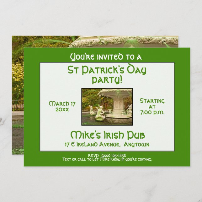 St Patrick's Party Forsyth Fountain, Savannah, GA Invitation (Front/Back)