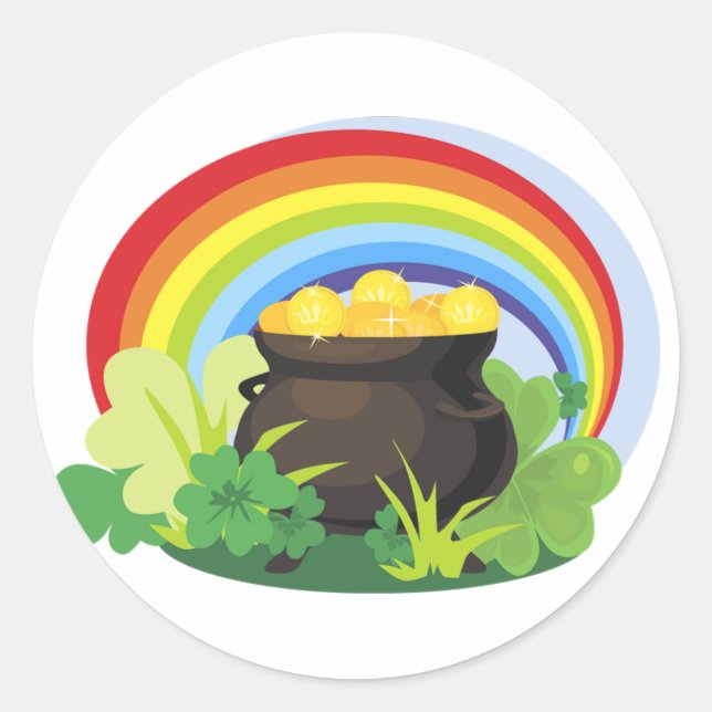 St. Patrick's Pot-o-Gold Classic Round Sticker (Front)