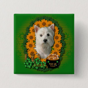St Patricks - Pot of Gold - West Highland Terrier 2 Inch Square Button