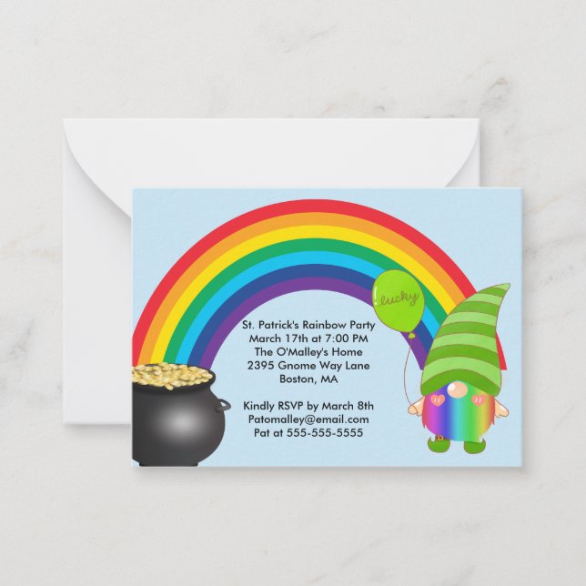 St Patricks Rainbow Gnomies LGBT Invite Small Card (Front)