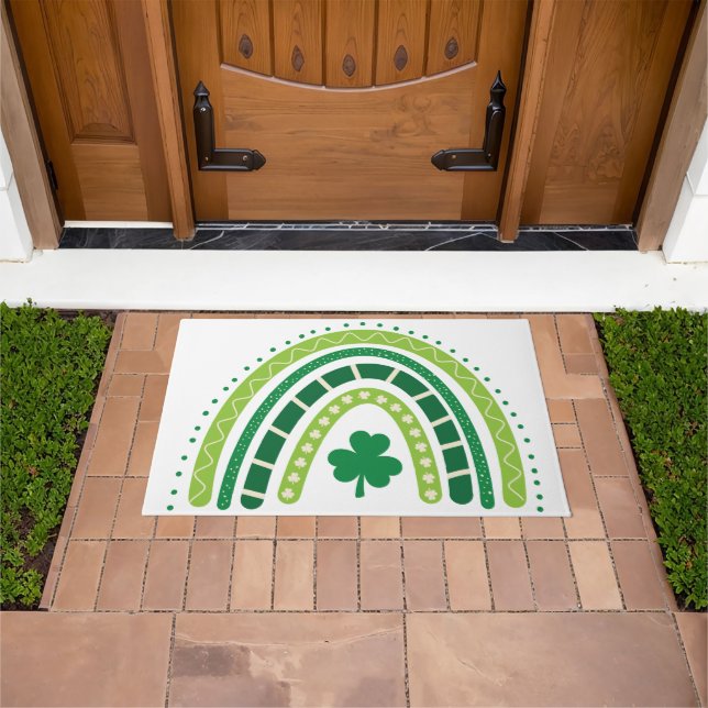 St. Patrick's Rainbow |	Happy Whimsical Shamrock Doormat (Outdoor)