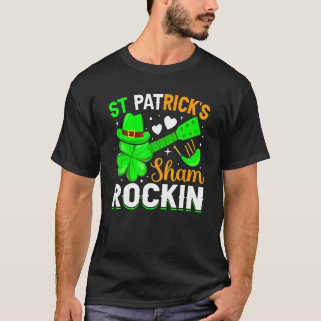 St Patrick's Sham Rockin Shamrock Guitar St Patric T-Shirt (Front)