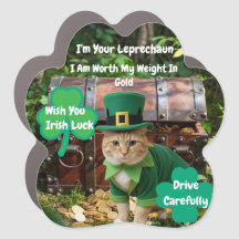St Patrick's Shamrock Humor Cat Car Magnet