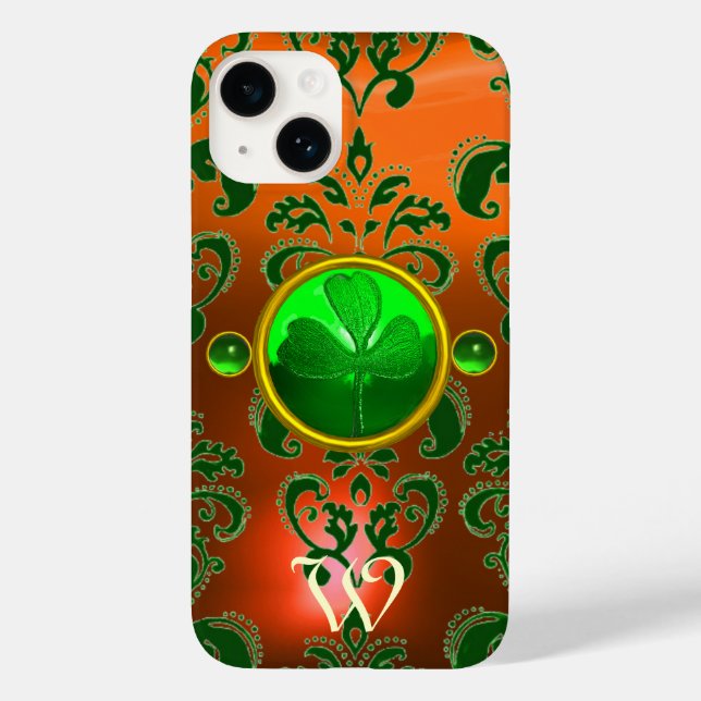 ST PATRICK'S SHAMROCK ORANGE GREEN DAMASK MONOGRAM Case-Mate iPhone CASE (Back)